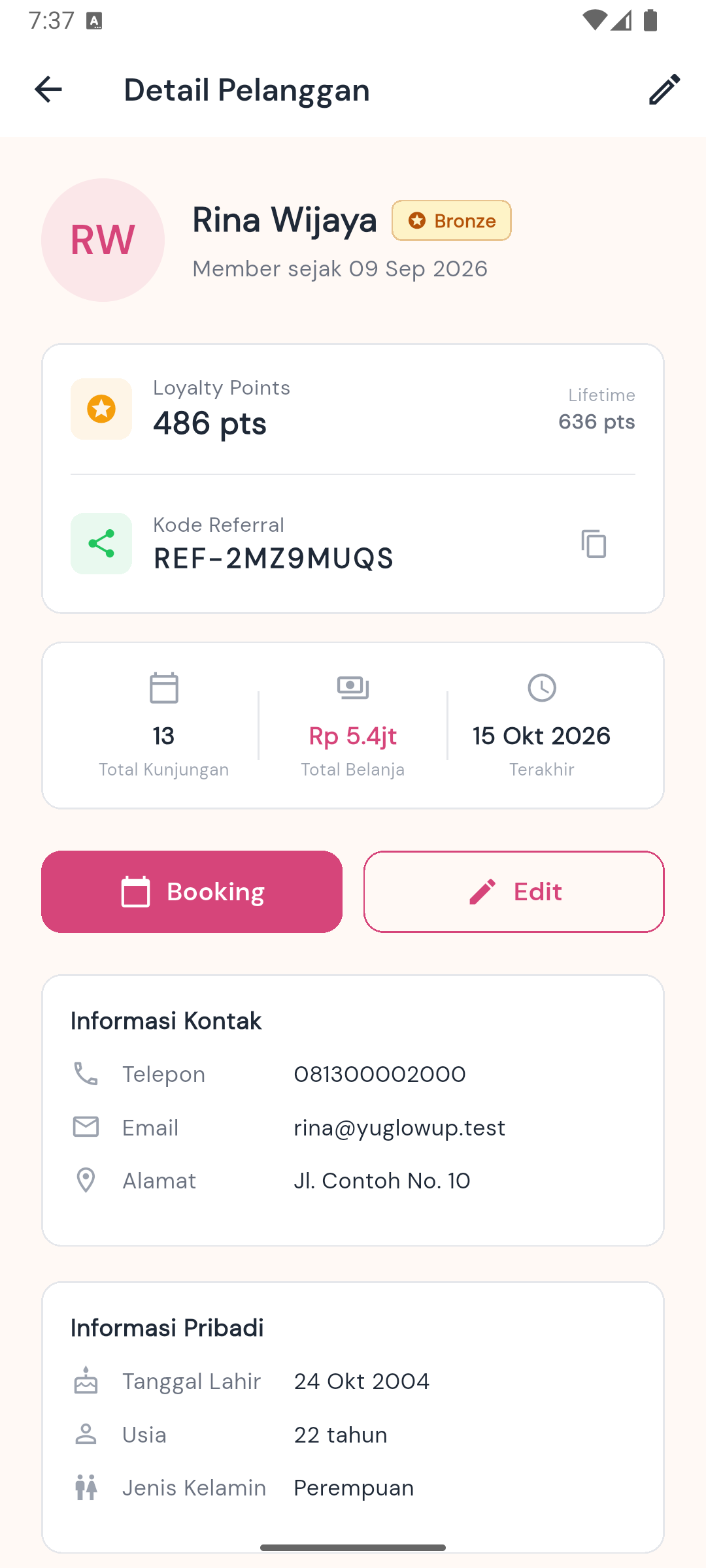 YuGlowUp — detail pelanggan