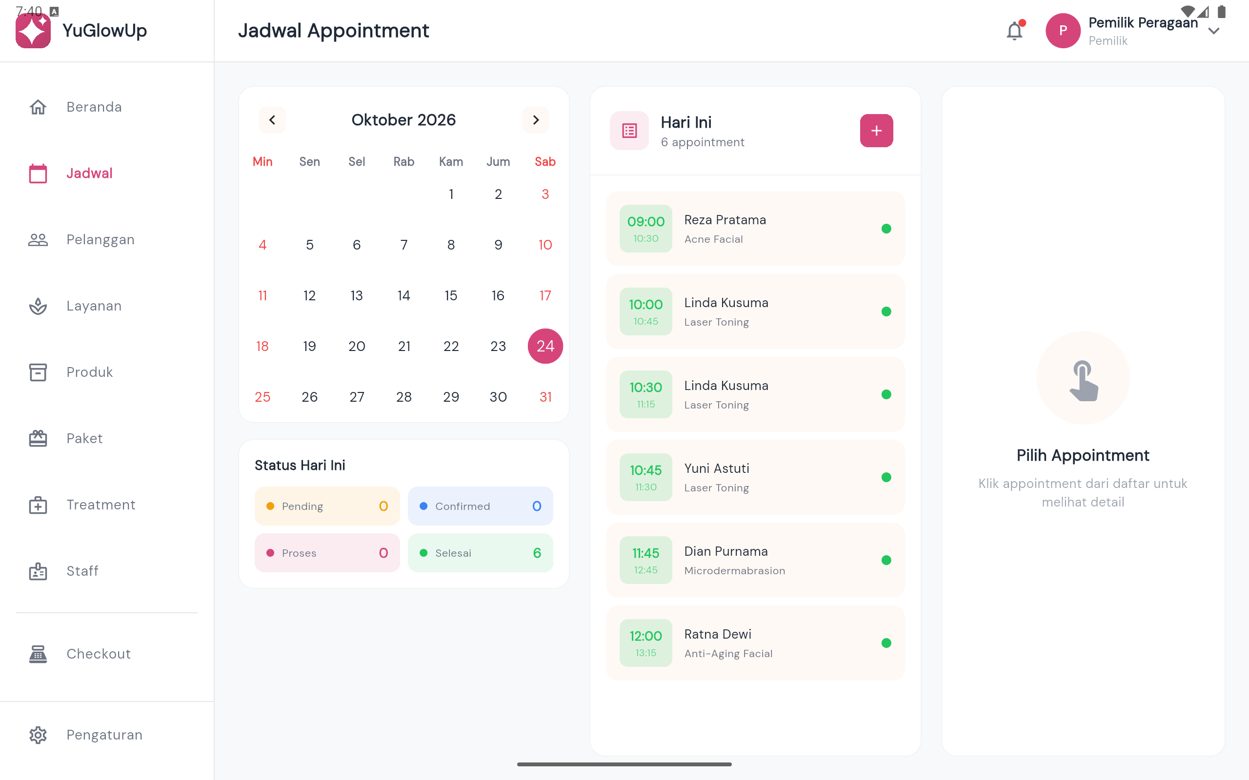 YuGlowUp tablet — jadwal